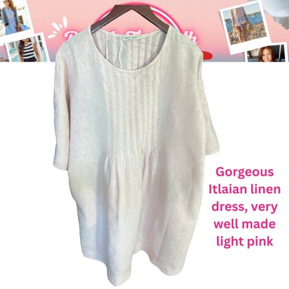Stunning Anais & Valentin Pink Italian Linen Tunic Dress L \ Coastal - Picture 9 of 12